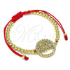 Oro Laminado Adjustable Bolo Bracelet, Gold Filled Style Ball and Mom Design, with White Micro Pave and White Cubic Zirconia, Polished, Golden Finish, 03.341.0152.11 (04 MM Thickness, 11 Inches Length)