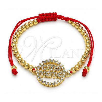 Oro Laminado Adjustable Bolo Bracelet, Gold Filled Style Ball and Mom Design, with White Micro Pave and White Cubic Zirconia, Polished, Golden Finish, 03.341.0152.11 (04 MM Thickness, 11 Inches Length)