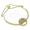 Oro Laminado Adjustable Bolo Bracelet, Gold Filled Style Ball and Mom Design, with White Micro Pave and White Cubic Zirconia, Polished, Golden Finish, 03.341.0153.10 (01 MM Thickness, 10 Inches Length)