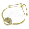 Oro Laminado Adjustable Bolo Bracelet, Gold Filled Style Ball and Mom Design, with White Micro Pave and White Cubic Zirconia, Polished, Golden Finish, 03.341.0153.10 (01 MM Thickness, 10 Inches Length)
