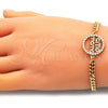 Oro Laminado Fancy Bracelet, Gold Filled Style Mom Design, with White Micro Pave and White Cubic Zirconia, Polished, Golden Finish, 03.341.0154.08 (04 MM Thickness, 8 Inches Length)