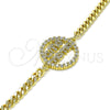 Oro Laminado Fancy Bracelet, Gold Filled Style Mom Design, with White Micro Pave and White Cubic Zirconia, Polished, Golden Finish, 03.341.0154.08 (04 MM Thickness, 8 Inches Length)