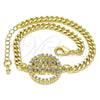 Oro Laminado Fancy Bracelet, Gold Filled Style Mom Design, with White Micro Pave and White Cubic Zirconia, Polished, Golden Finish, 03.341.0154.08 (04 MM Thickness, 8 Inches Length)