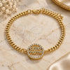 Oro Laminado Fancy Bracelet, Gold Filled Style Mom Design, with White Micro Pave and White Cubic Zirconia, Polished, Golden Finish, 03.341.0154.08 (04 MM Thickness, 8 Inches Length)