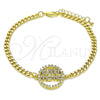 Oro Laminado Fancy Bracelet, Gold Filled Style Mom Design, with White Micro Pave and White Cubic Zirconia, Polished, Golden Finish, 03.341.0154.08 (04 MM Thickness, 8 Inches Length)