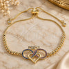 Oro Laminado Adjustable Bolo Bracelet, Gold Filled Style Heart and Infinite Design, with Ruby and Sapphire Blue Micro Pave, Polished, Golden Finish, 03.341.0156.10 (01 MM Thickness, 10 Inches Length)