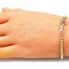 Oro Laminado Adjustable Bolo Bracelet, Gold Filled Style Paperclip and Ball Design, with Multicolor Micro Pave, Polished, Golden Finish, 03.341.0161.11 (04 MM Thickness, 11 Inches Length)