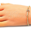 Oro Laminado Adjustable Bolo Bracelet, Gold Filled Style Paperclip and Ball Design, with Multicolor Micro Pave, Polished, Golden Finish, 03.341.0162.10 (01 MM Thickness, 10 Inches Length)