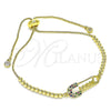 Oro Laminado Adjustable Bolo Bracelet, Gold Filled Style Paperclip and Ball Design, with Multicolor Micro Pave, Polished, Golden Finish, 03.341.0162.10 (01 MM Thickness, 10 Inches Length)