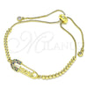 Oro Laminado Adjustable Bolo Bracelet, Gold Filled Style Paperclip and Ball Design, with Multicolor Micro Pave, Polished, Golden Finish, 03.341.0162.10 (01 MM Thickness, 10 Inches Length)
