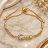 Oro Laminado Adjustable Bolo Bracelet, Gold Filled Style Paperclip and Ball Design, with Multicolor Micro Pave, Polished, Golden Finish, 03.341.0162.10 (01 MM Thickness, 10 Inches Length)