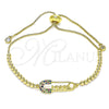 Oro Laminado Adjustable Bolo Bracelet, Gold Filled Style Paperclip and Ball Design, with Multicolor Micro Pave, Polished, Golden Finish, 03.341.0162.10 (01 MM Thickness, 10 Inches Length)