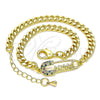 Oro Laminado Adjustable Bolo Bracelet, Gold Filled Style Paperclip and Mom Design, with Multicolor Micro Pave, Polished, Golden Finish, 03.341.0163.08 (04 MM Thickness, 8 Inches Length)