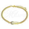 Oro Laminado Adjustable Bolo Bracelet, Gold Filled Style Paperclip and Mom Design, with Multicolor Micro Pave, Polished, Golden Finish, 03.341.0163.08 (04 MM Thickness, 8 Inches Length)