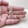 Oro Laminado Stud Earring, Gold Filled Style Snake Design, with White and Green Micro Pave, Polished, Golden Finish, 02.341.0120