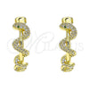 Oro Laminado Stud Earring, Gold Filled Style Snake Design, with White and Green Micro Pave, Polished, Golden Finish, 02.341.0120