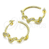 Oro Laminado Stud Earring, Gold Filled Style Snake Design, with White and Green Micro Pave, Polished, Golden Finish, 02.341.0120