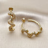 Oro Laminado Stud Earring, Gold Filled Style Snake Design, with White and Green Micro Pave, Polished, Golden Finish, 02.341.0120