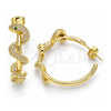 Oro Laminado Stud Earring, Gold Filled Style Snake Design, with White and Green Micro Pave, Polished, Golden Finish, 02.341.0120