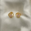 Oro Laminado Stud Earring, Gold Filled Style Heart Design, with Pink Cubic Zirconia and White Micro Pave, Polished, Golden Finish, 02.387.0078