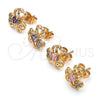 Oro Laminado Stud Earring, Gold Filled Style Heart Design, with Pink Cubic Zirconia and White Micro Pave, Polished, Golden Finish, 02.387.0078