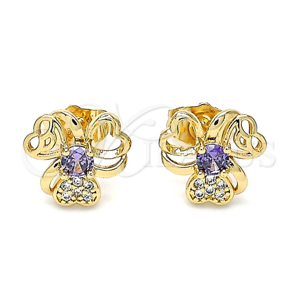 Gold Filled Ring — Stud Earring Heart Design with Amethyst Cubic Zirconia — alternate product view — SKU 146452 | Oro Laminado anillo — Stud Earring corazón diseño with Amethyst Cubic Zirconia — SKU 146452