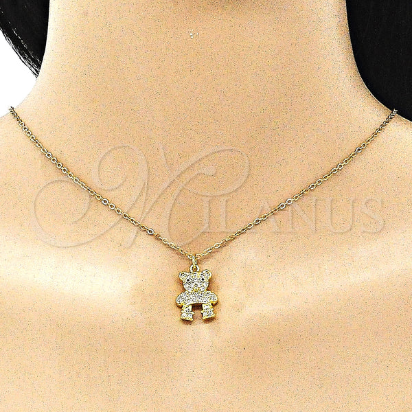 Gold Filled Pendant — Fancy Pendant Teddy Bear Design with White and — alternate product view — SKU 146459 | Oro Laminado dije — elegante Pendant Teddy Bear diseño with blanco and — SKU 146459