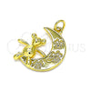 Oro Laminado Fancy Pendant, Gold Filled Style Teddy Bear and Moon Design, with White Micro Pave, Polished, Golden Finish, 05.381.0003