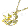 Oro Laminado Fancy Pendant, Gold Filled Style Teddy Bear and Moon Design, with White Micro Pave, Polished, Golden Finish, 05.381.0003