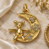 Oro Laminado Fancy Pendant, Gold Filled Style Teddy Bear and Moon Design, with White Micro Pave, Polished, Golden Finish, 05.381.0003