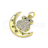 Oro Laminado Fancy Pendant, Gold Filled Style Teddy Bear and Moon Design, with White and Black Micro Pave, Polished, Golden Finish, 05.381.0004