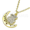 Oro Laminado Fancy Pendant, Gold Filled Style Teddy Bear and Moon Design, with White and Black Micro Pave, Polished, Golden Finish, 05.381.0004