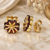 Oro Laminado Stud Earring, Gold Filled Style Flower Design, with Garnet Cubic Zirconia, Polished, Golden Finish, 02.346.0012