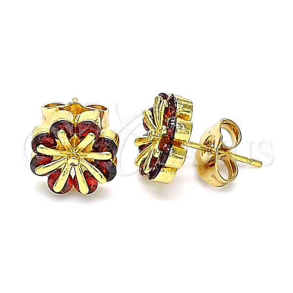 Gold Filled Ring — Stud Earring Flower Design with Garnet Cubic Zirconia — main product view — SKU 146469 | Oro Laminado anillo — Stud Earring flor diseño with Garnet Cubic Zirconia — SKU 146469