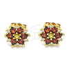 Oro Laminado Stud Earring, Gold Filled Style Flower Design, with Garnet and White Cubic Zirconia, Polished, Golden Finish, 02.346.0015