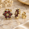 Oro Laminado Stud Earring, Gold Filled Style Flower Design, with Garnet and White Cubic Zirconia, Polished, Golden Finish, 02.346.0015