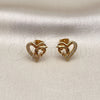 Oro Laminado Stud Earring, Gold Filled Style Dolphin and Heart Design, with White Micro Pave, Polished, Golden Finish, 02.342.0176