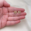 Oro Laminado Stud Earring, Gold Filled Style Dolphin Design, with White Micro Pave, Polished, Golden Finish, 02.342.0179