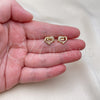 Oro Laminado Stud Earring, Gold Filled Style Dolphin Design, with White Micro Pave, Polished, Golden Finish, 02.342.0179