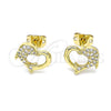 Oro Laminado Stud Earring, Gold Filled Style Dolphin Design, with White Micro Pave, Polished, Golden Finish, 02.342.0179