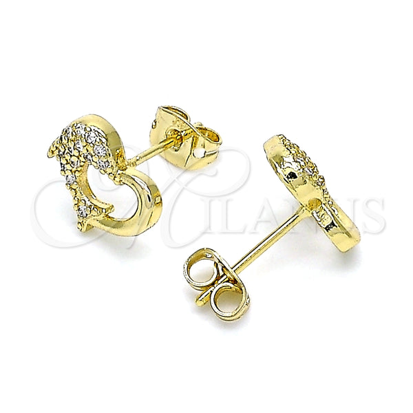 Gold Filled Ring — Stud Earring Dolphin Design with White Micro Pave — alternate product view — SKU 146493 | Oro Laminado anillo — Stud Earring Dolphin diseño with blanco Micro Pave — SKU 146493