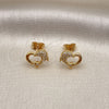 Oro Laminado Stud Earring, Gold Filled Style Dolphin Design, with White Micro Pave, Polished, Golden Finish, 02.342.0179
