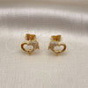 Oro Laminado Stud Earring, Gold Filled Style Dolphin Design, with White Micro Pave, Polished, Golden Finish, 02.342.0179