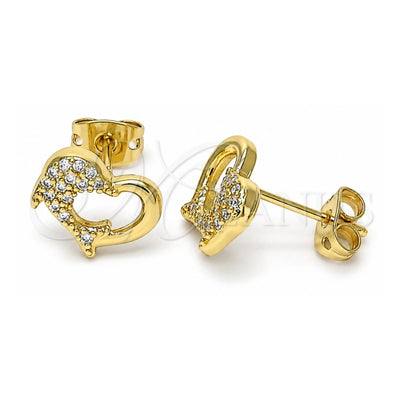 Oro Laminado Stud Earring, Gold Filled Style Dolphin Design, with White Micro Pave, Polished, Golden Finish, 02.342.0179