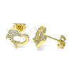 Oro Laminado Stud Earring, Gold Filled Style Dolphin Design, with White Micro Pave, Polished, Golden Finish, 02.342.0179