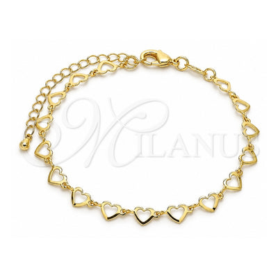Oro Laminado Fancy Bracelet, Gold Filled Style Heart Design, Polished, Golden Finish, 03.145.0011.07 (05 MM Thickness, 7 Inches Length)
