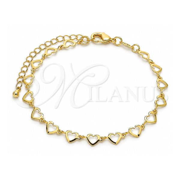 Oro Laminado Fancy Bracelet, Gold Filled Style Heart Design, Polished, Golden Finish, 03.145.0011.07 (05 MM Thickness, 7 Inches Length)