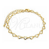 Oro Laminado Fancy Bracelet, Gold Filled Style Heart Design, Polished, Golden Finish, 03.145.0011.07 (05 MM Thickness, 7 Inches Length)