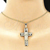 Oro Laminado Religious Pendant, Gold Filled Style Cross Design, with White Micro Pave, Polished, Golden Finish, 05.253.0155