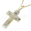 Oro Laminado Religious Pendant, Gold Filled Style Cross Design, with White Micro Pave, Polished, Golden Finish, 05.253.0155